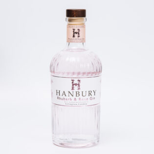 70cl bottle of Hanbury Rhubarb and Rose Gin on a white background.