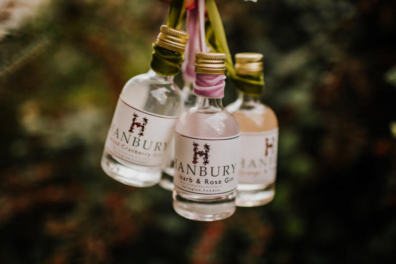 Hanbury Mini Gin Collection hanging with ribbon.